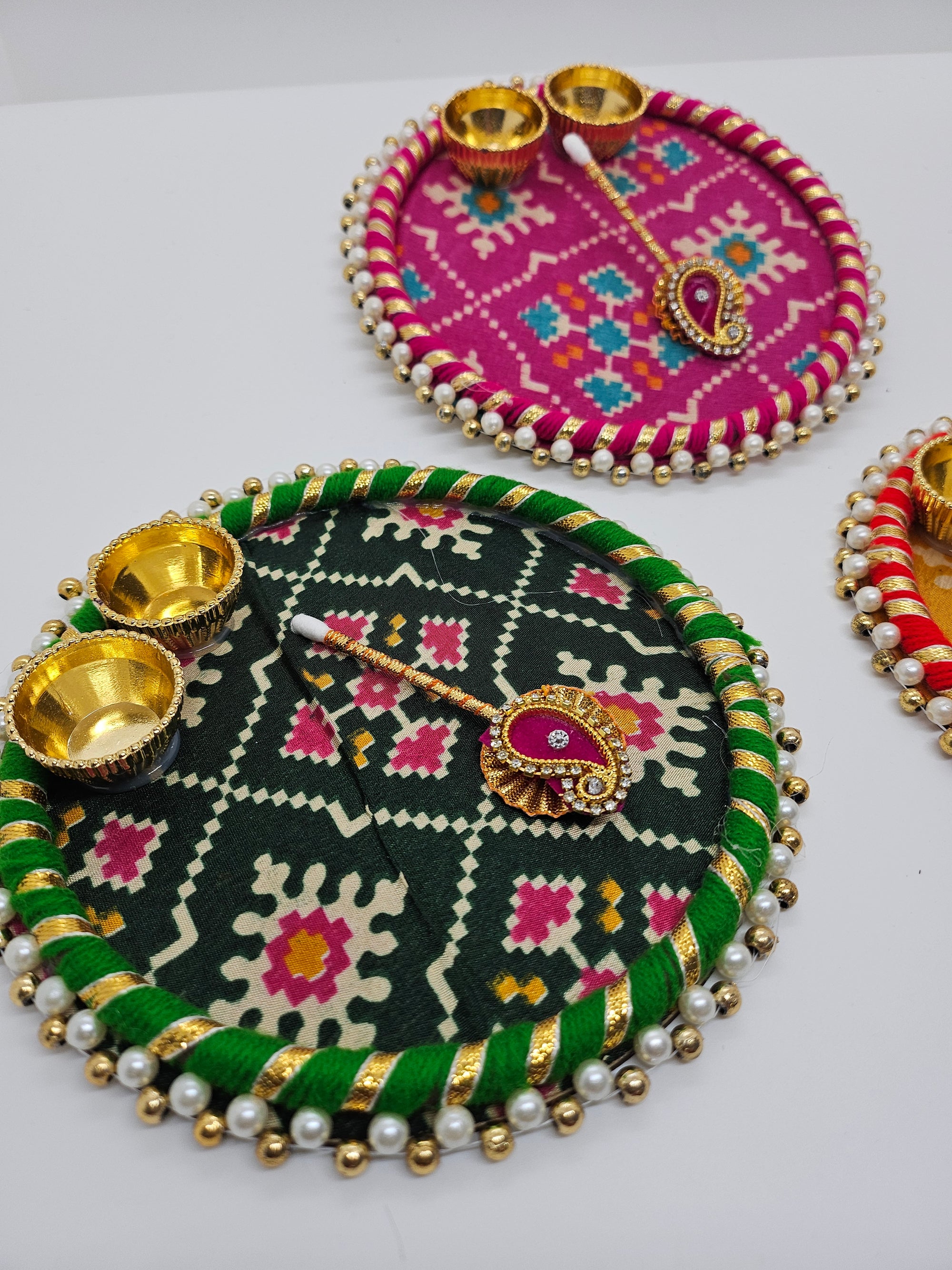 Decorative Kumkum Plate with Bowls & Tilak Stick, Assorted Colors, RKH - 1464