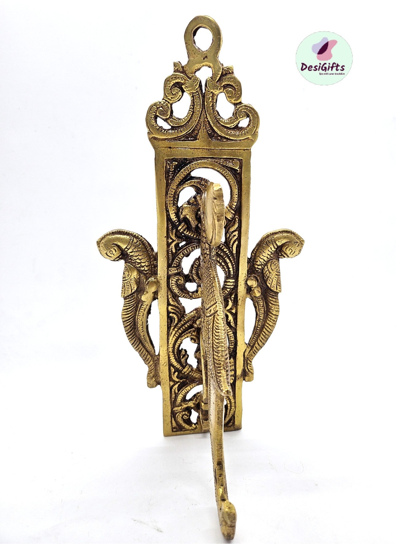 Peacock Wall Bracket in Pair for hanging lamp or bell, 10" Traditional Brass Hook, Set of 2, WH-1468