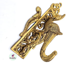 Peacock Wall Bracket in Pair for hanging lamp or bell, 10" Traditional Brass Hook, Set of 2, WH-1468