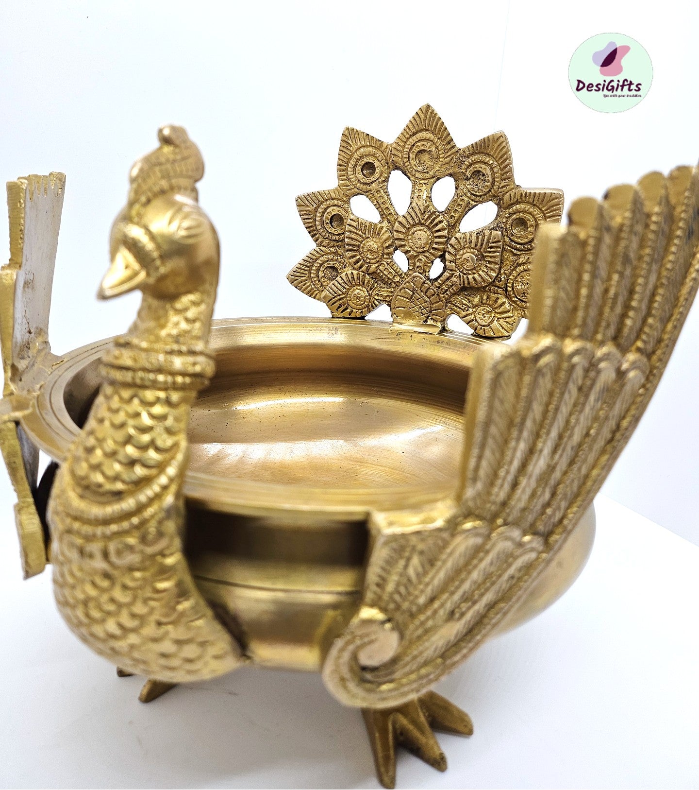 10" Peacock Urli in Brass, Brass Decorative Pot for floating Diya/Flower/Candle for Home / Office / Hotel Decor, Urli Bowl, UBB - 1047