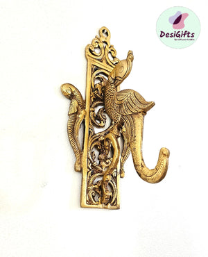 Peacock Wall Bracket in Pair for hanging lamp or bell, 10" Traditional Brass Hook, Set of 2, WH-1468