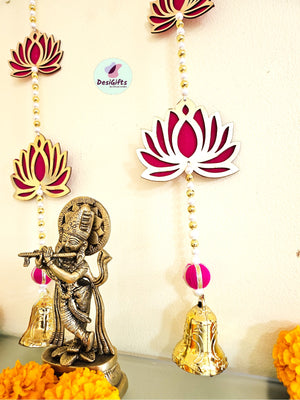 24" Lotus Flower Ethnic Wall Hanging Decor with Bell, Backdrop Festive Decor, Set of 2,  HDR - 1482