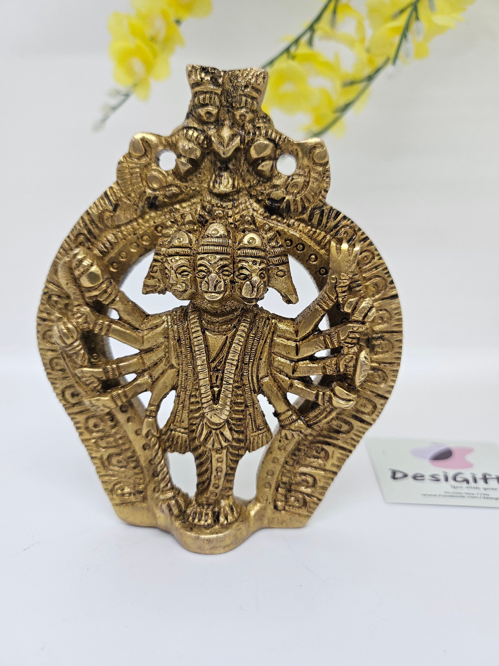 4.5" Brass Shri Panchmukhi Hanuman Ji Idol, Bajrang Bali Hanuman ji for wall Ganging , BBM- 1780