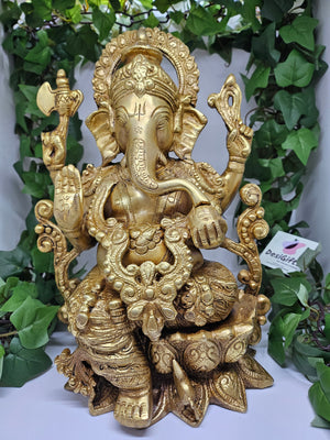 Lord Ganesha Statue, 12 Inch Brass Ganesh Figurine God, Lord of Wisdom, GIB-1771