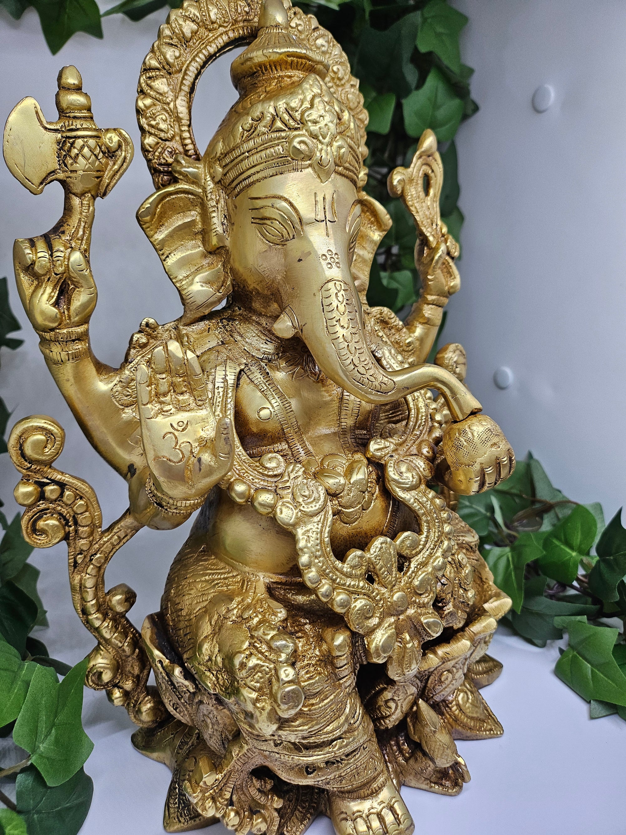 Lord Ganesha Statue, 12 Inch Brass Ganesh Figurine God, Lord of Wisdom, GIB-1771