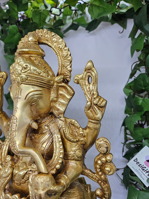 Lord Ganesha Statue, 12 Inch Brass Ganesh Figurine God, Lord of Wisdom, GIB-1771