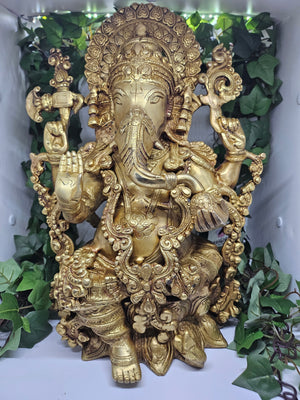 Lord Ganesha Statue, 12 Inch Brass Ganesh Figurine God, Lord of Wisdom, GIB-1771