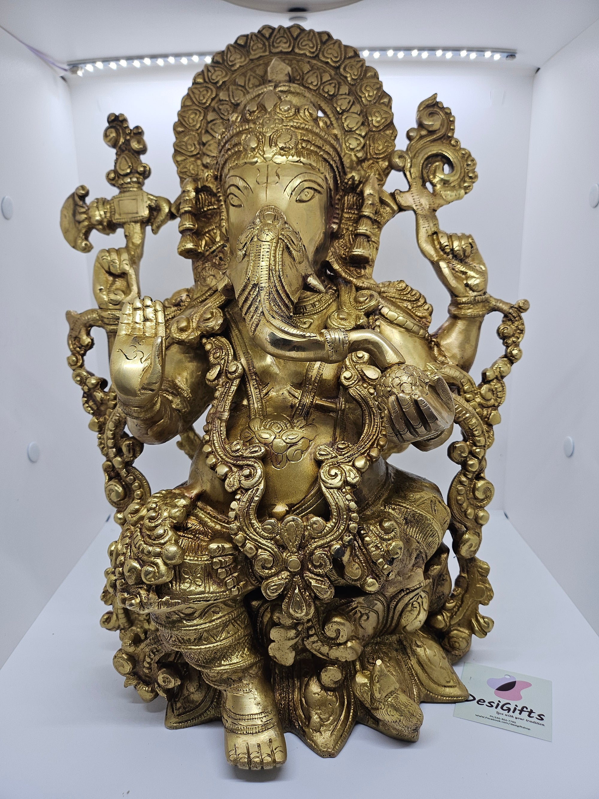 Lord Ganesha Statue, 15 Inch Brass Ganesh Figurine God, Lord of Wisdom, GIB-1772