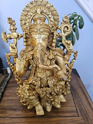 Lord Ganesha Statue, 15 Inch Brass Ganesh Figurine God, Lord of Wisdom, GIB-1772