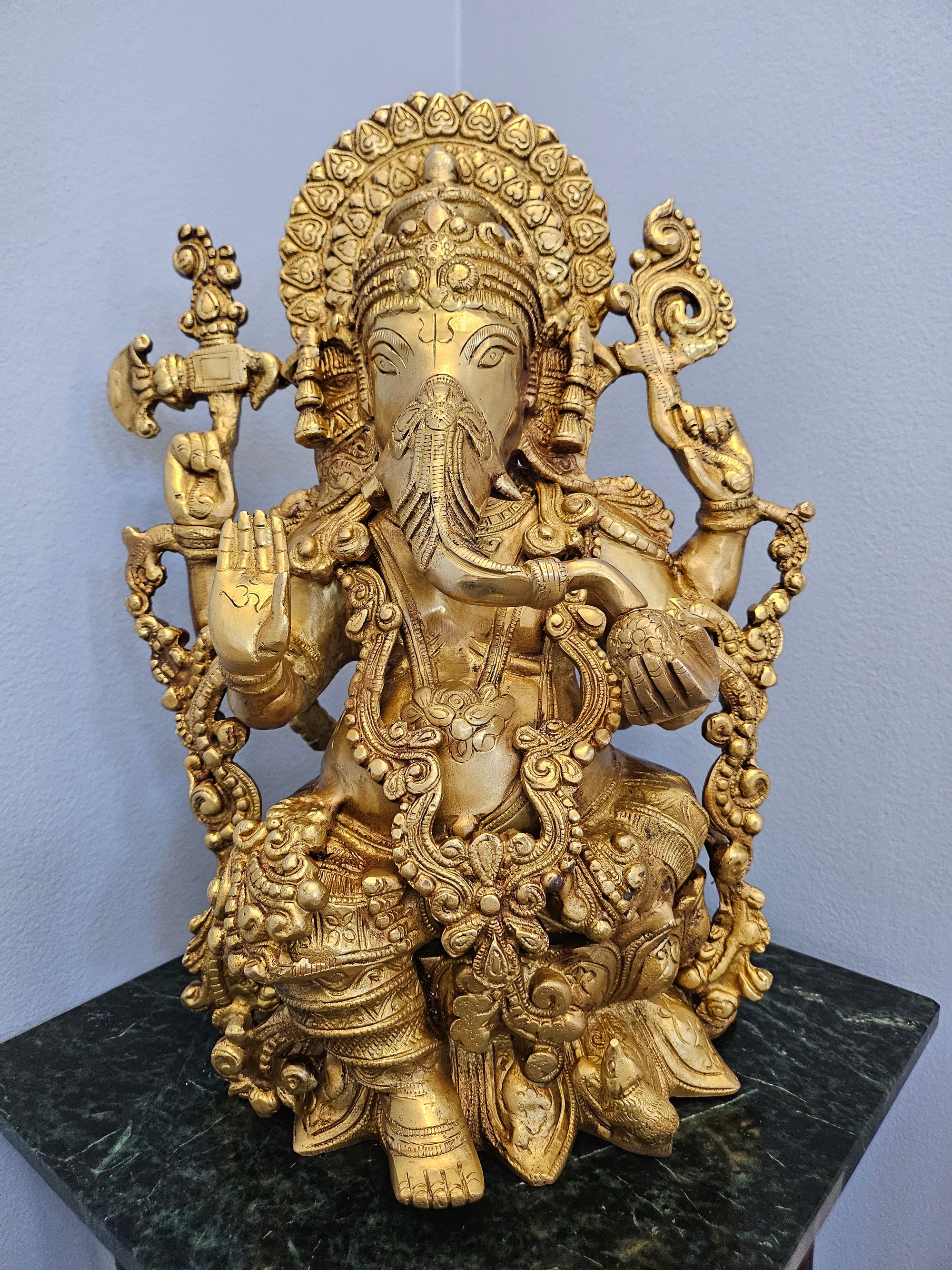 Lord Ganesha Statue, 15 Inch Brass Ganesh Figurine God, Lord of Wisdom, GIB-1772