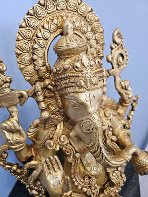 Lord Ganesha Statue, 15 Inch Brass Ganesh Figurine God, Lord of Wisdom, GIB-1772