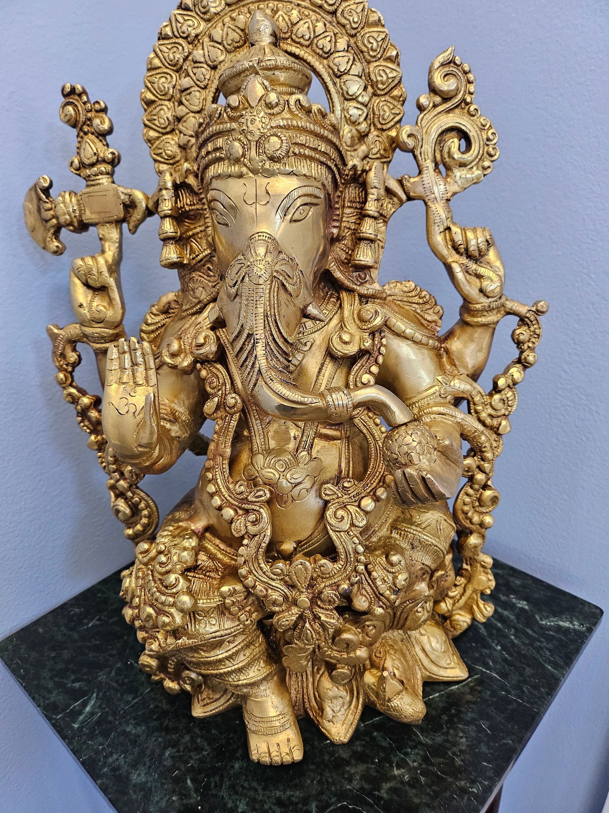 Lord Ganesha Statue, 15 Inch Brass Ganesh Figurine God, Lord of Wisdom, GIB-1772