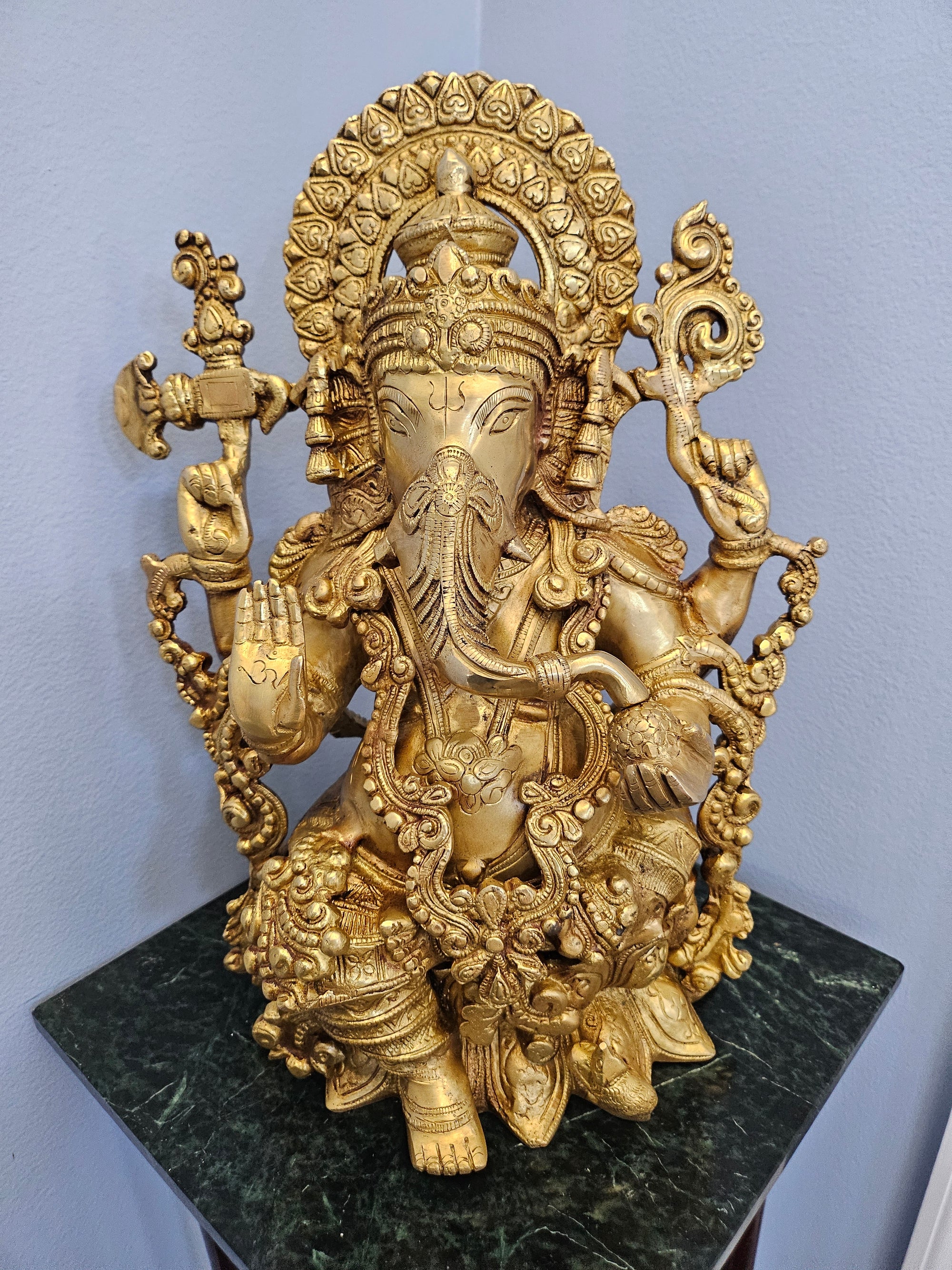 Lord Ganesha Statue, 15 Inch Brass Ganesh Figurine God, Lord of Wisdom, GIB-1772