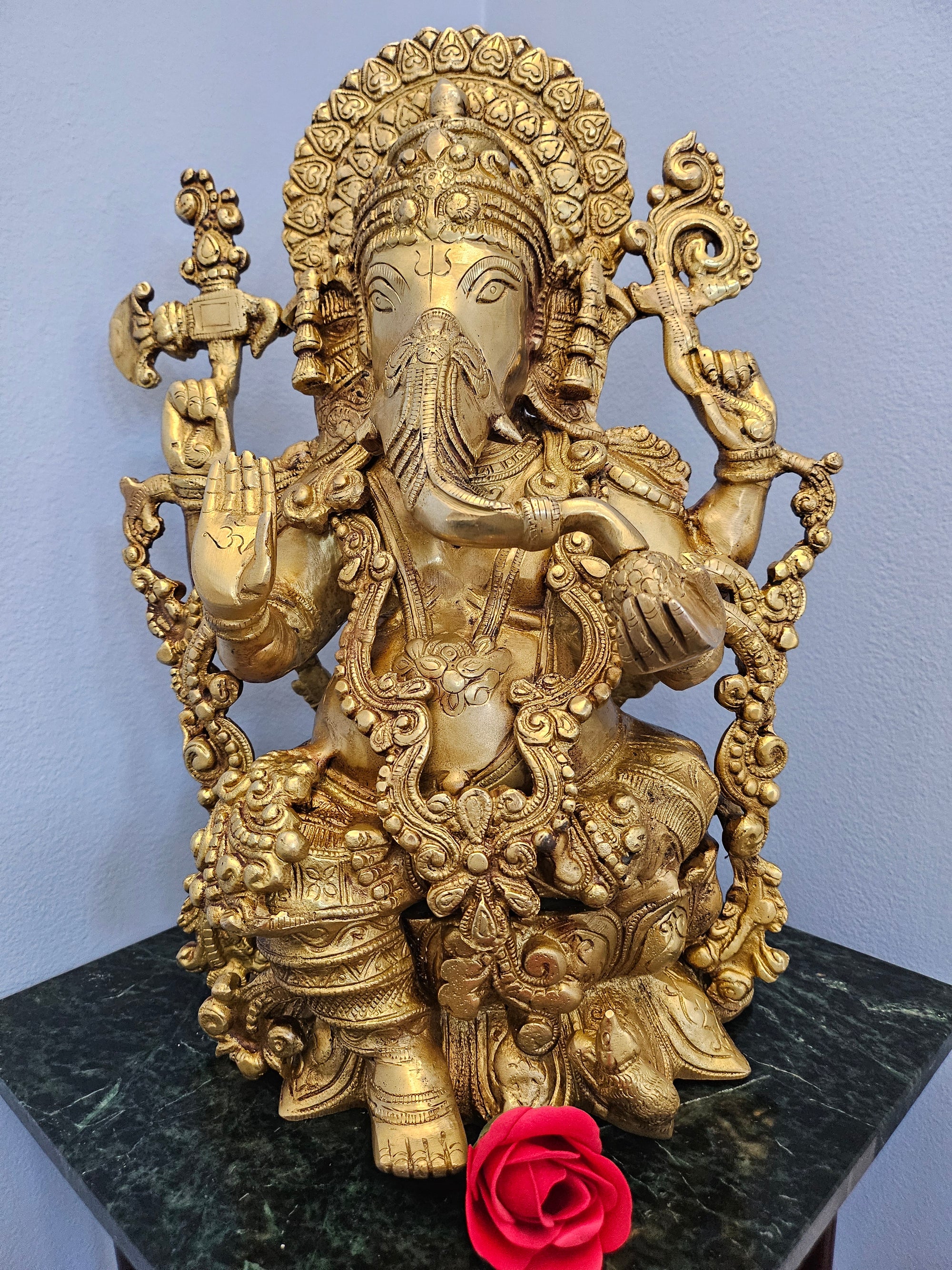 Lord Ganesha Statue, 15 Inch Brass Ganesh Figurine God, Lord of Wisdom, GIB-1772