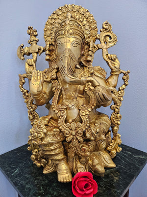 Lord Ganesha Statue, 15 Inch Brass Ganesh Figurine God, Lord of Wisdom, GIB-1772