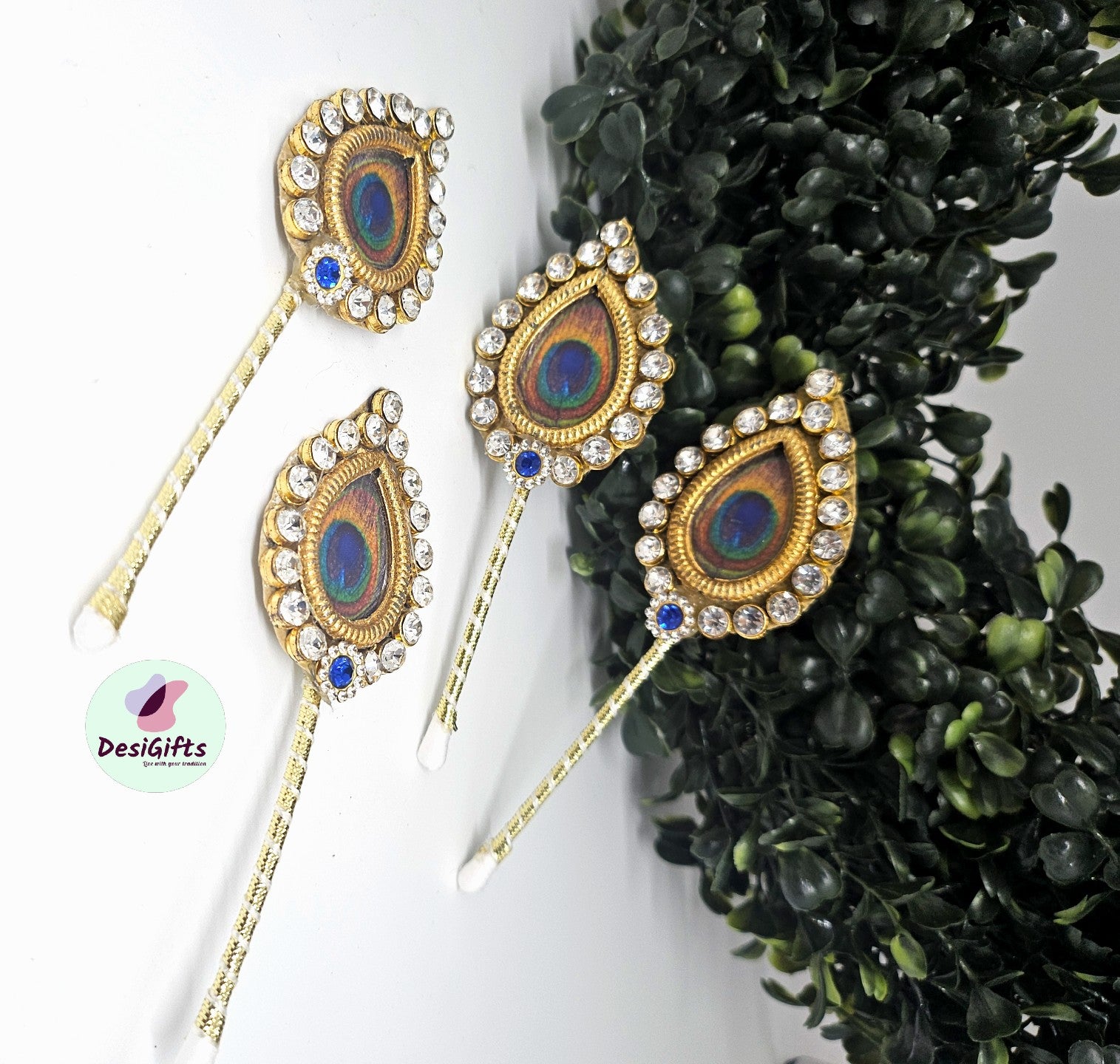 Handcrafted Haldi Kumkum Tilak Stick in Peacock Feather Design, Assorted Colors, PJI - 538 B