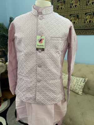 Light Purple Shade 3 Piece Kurta Pajama, Pant Style, with Embroidered Sequins Jacket Set-Silk Fabric, JKP- 1922