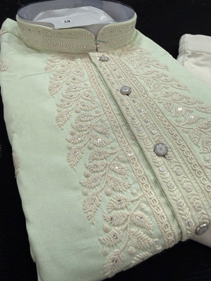 Ethnic Kurta Pajama Set for Men with Classic Embroidery on Neck & Placket – Festive Wedding Kurta Pant Outfit | KP-2064