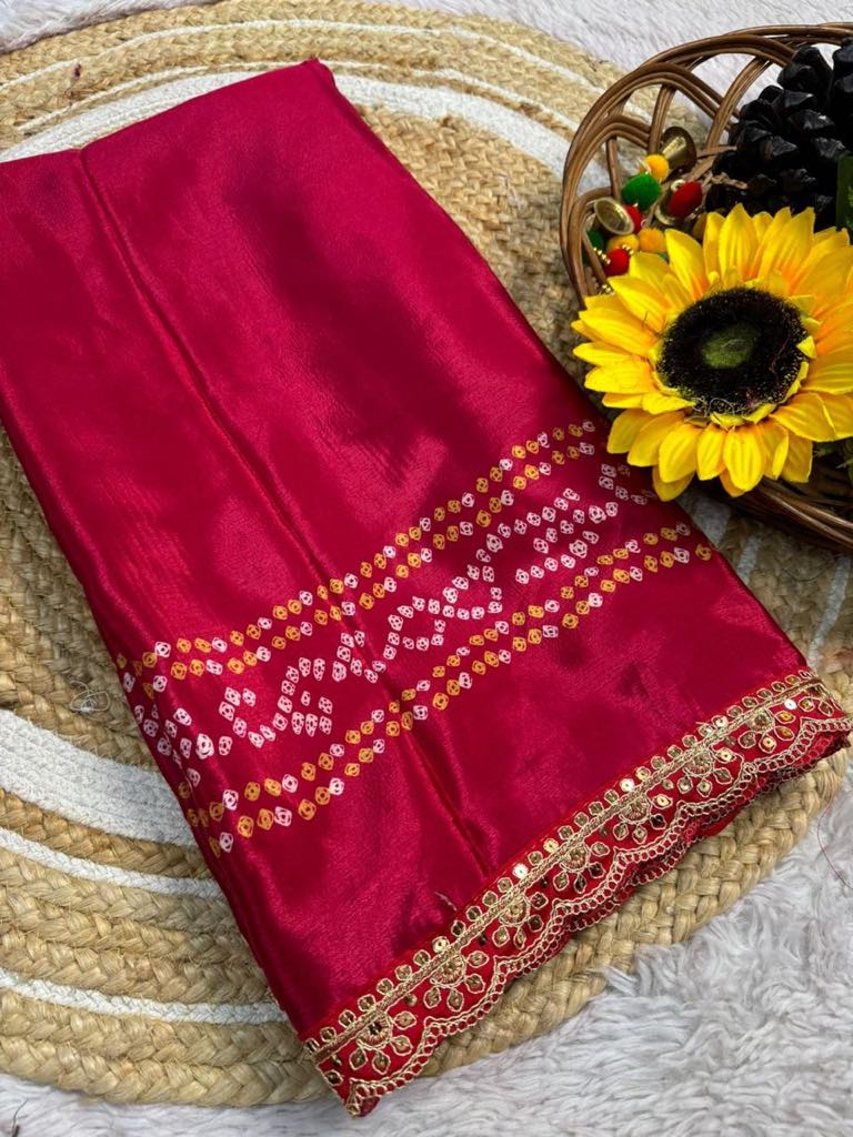 Dola Silk Saree with Lace Patti Work, with Stitched Blouse, Fall & Peeco, Casual Formal Sari, Design SAREE- 1607