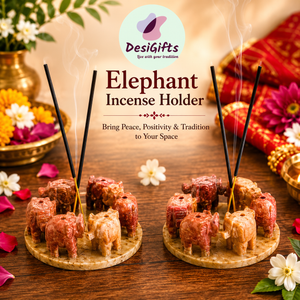 Incense Holder with Stone Elephant Figurines – Handcrafted Agarbatti Stand for Home, Meditation, Yoga, Pooja & Spiritual Decor, IHS- 213