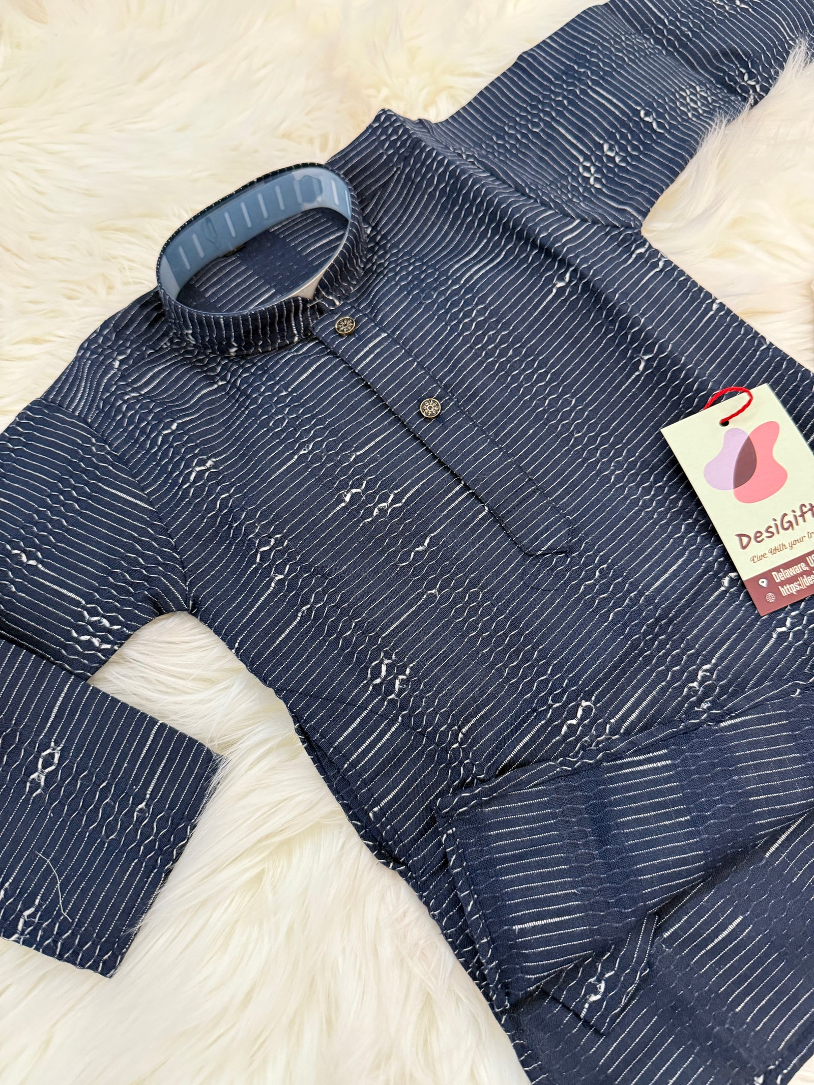 Navy Shade Boy's Soft Cotton Silk Embroidered Kurta Pajama - Design BOY-1920