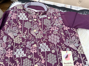 Stylish Men’s 3-Piece Plum Purple Shade Kurta Pajama with Embroidered Sequins Jacket, Silk Ethnic Wear for Wedding & Festive, KPJ-4052