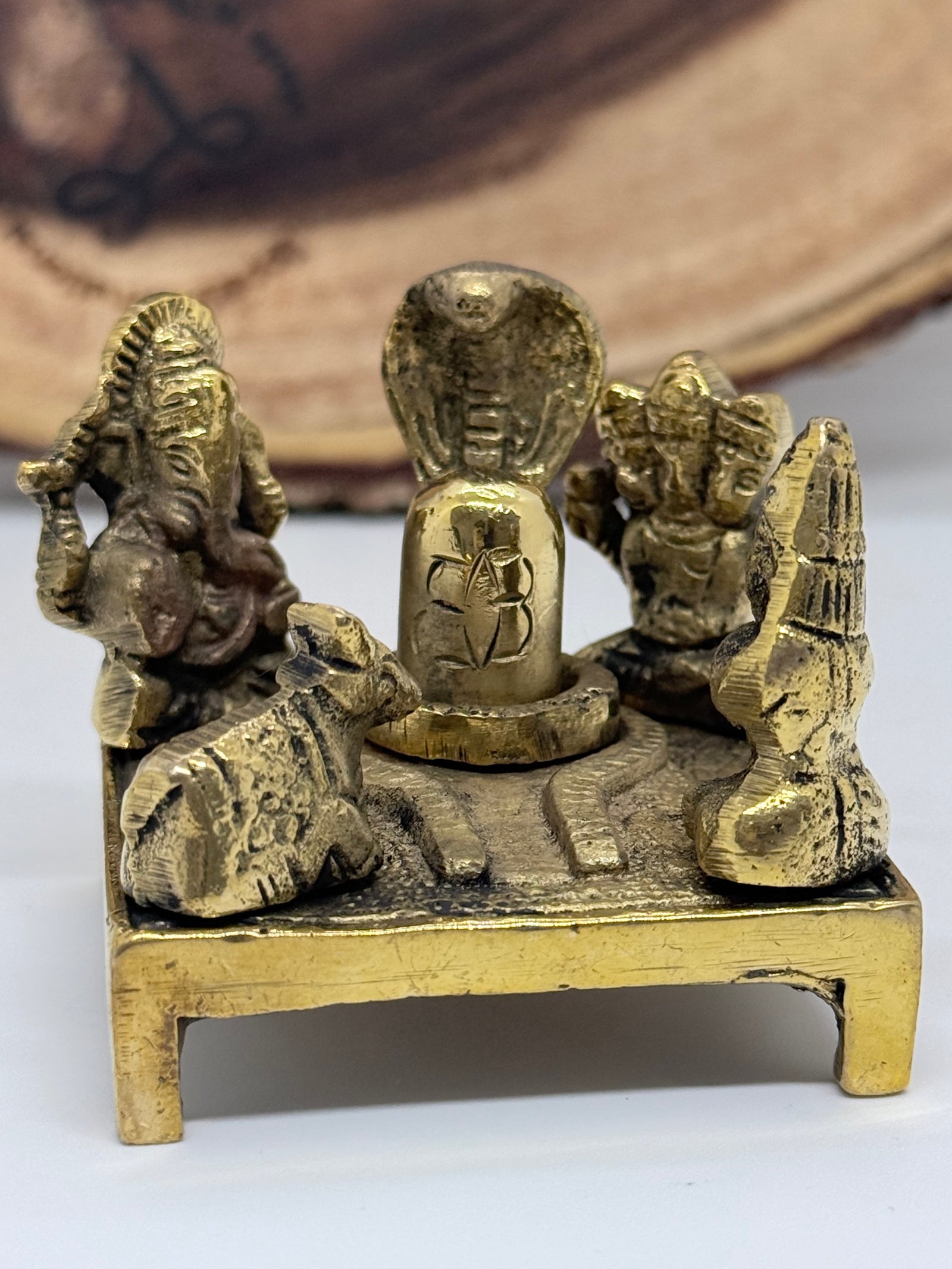 Brass Shiva Lingam with Nandi & Deities | 2.0" Handcrafted Pooja Idol | Traditional Shivling Murti for Home & Office: SPM - 3043