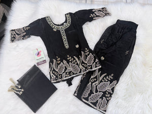 Girls’ Black with Gold Embroidery Kurta Palazzo Set with Sequins Work – Festive Ethnic Wear, GRL-2094