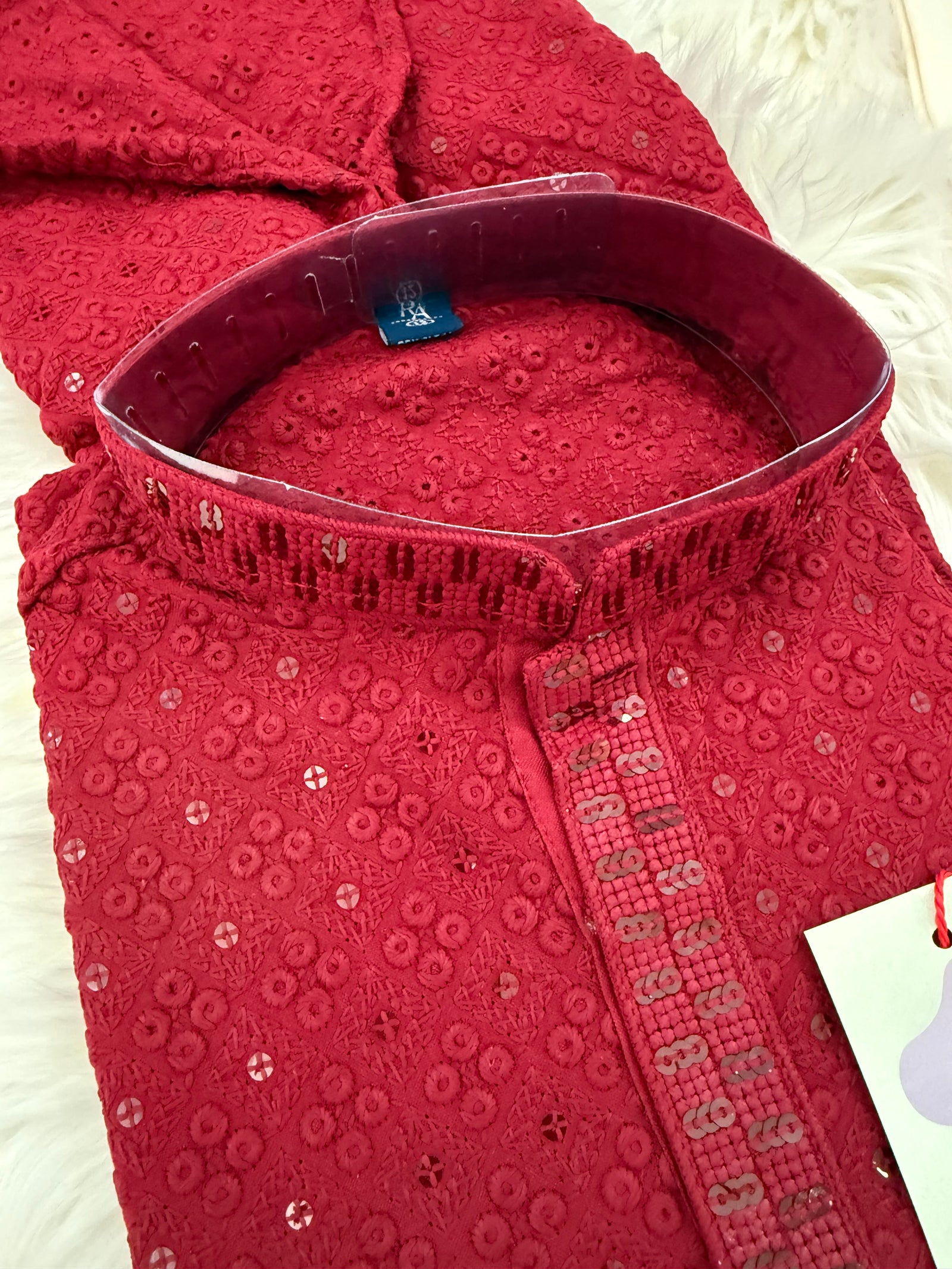 Pre-Teen and Teen Boy's Chikankari Embroidered Rayon Kurta Pajama with Sequins , Maroon Shade, - BOY-1910