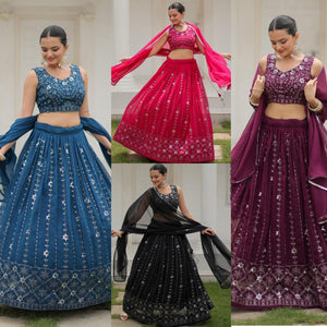 Georgette with Heavy Embroidery & Sequins Lehenga Choli 3 Pieces Ethnic Wear for Girls, Design LHG - 1534