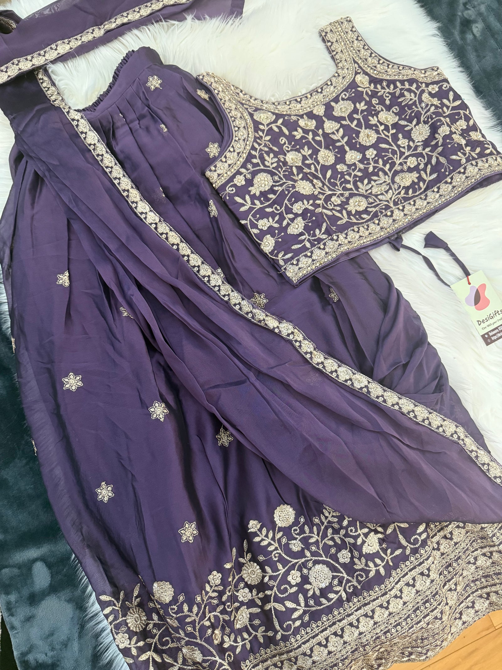 Purple Shade Lehnga Choli in Sari Style, Half Sari, , Indian traditional festive outfit for Princess, Girl Design GRL - 1895