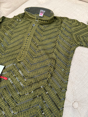 Henna Green Embroidered Boy Kurta Pajama with Sequins Work - BOY-1775