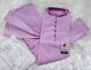 Men’s Light Lilac Purple Banarasi Silk Blend Kurta Pajama Set with Self Woven Buti, Kurta with Trouser Pants, Indian Festive Wedding Wear – KP- 3078