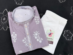 Men's Dusty Lavender Embroidered Kurta Pajama Set – Traditional Indian Ethnic Wear for Weddings & Festivals, KPS-3009