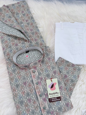 Men’s Indian festive Kurta Pajama Set, Rayon Chikankari Embroidery, Wedding Partywear Multishade Kurta– KP-1982