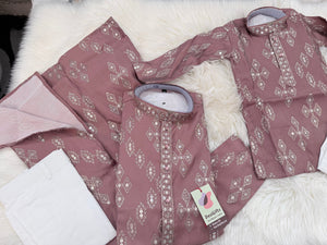 Father & Son Matching Dusty Rose Kurta Pajama Set | Silver Zari-Style Embroidery, Sequin Work | Festive Wear, DM -4039