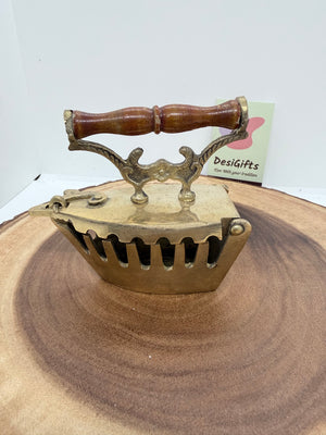 Vintage Brass Coal Iron with Wooden Handle – Decorative Collectible set, Iron - 3038