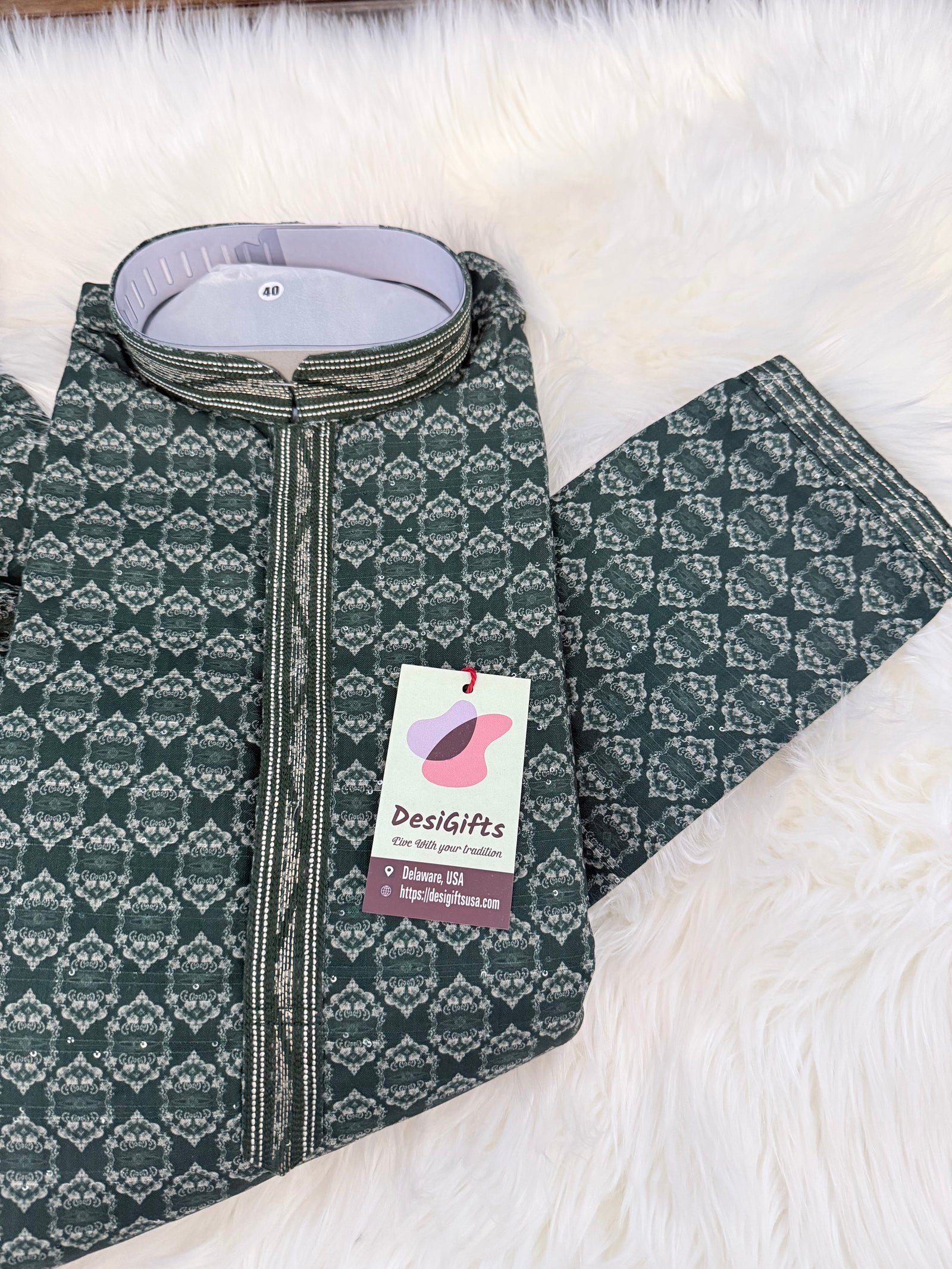 Men’s Bottle Green Jacquard Silk Blend Kurta Pajama Set – Ethnic Wear for Wedding, Festive & Party, KPS-4002