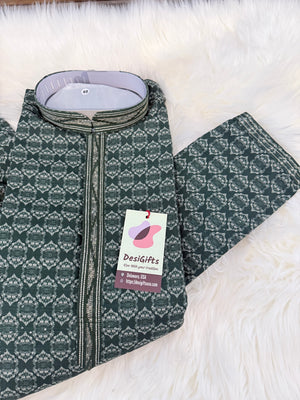 Men’s Bottle Green Jacquard Silk Blend Kurta Pajama Set – Ethnic Wear for Wedding, Festive & Party, KPS-4002