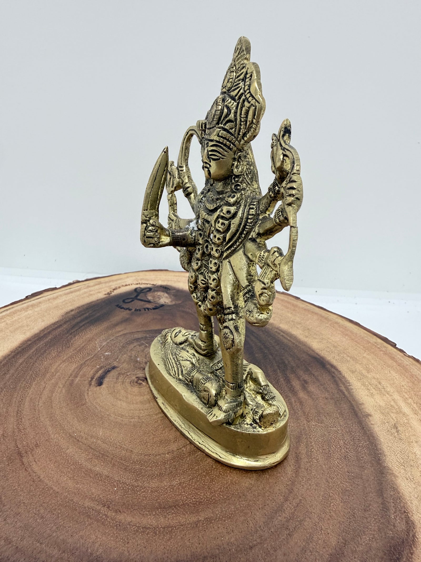 Brass idol for Goddess Kali Maa, Fierce Multi‑Armed Goddess Statue Standing on Shiva.  GS- 3037