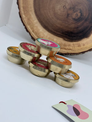 Brass Dibbi Box with Decorative Cow Artwork, 1" x 1.8" Size | Traditional Pooja Kumkum, Haldi & Sindoor Container, BB- 3048