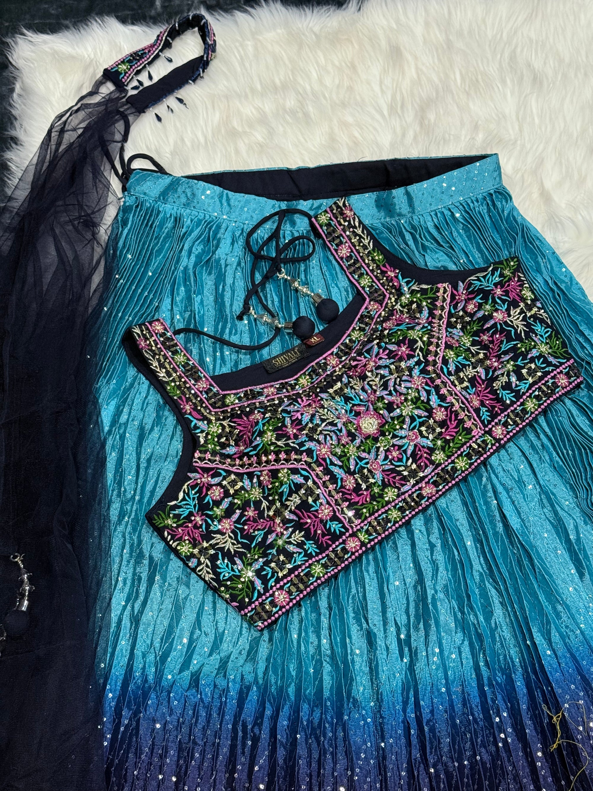 Beutiful Blue Heavy Embroidery & Sequins Lehenga Choli 3 Pieces Ethnic Wear for Girls, Design LHG - 1877