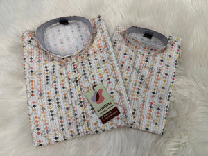 Ivory Cream 2-Piece Kurta Pajama Set – Father & Son Outfit | Premium Cotton Jacquard with Zari & Sequin Detailing, DM-2043