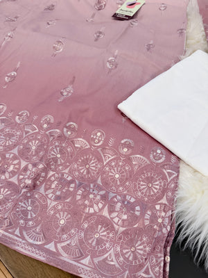 Men’s Dusty Rose Ombré Embroidered Kurta Pajama Set | Mauve Pink Indian Wedding Outfit with Trouser Pants | KP-4066