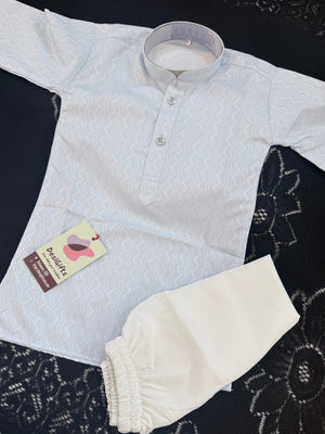 Men's and Boys' Soft Cotton Silk Kurta Pajama Set - Sky Blue Indian Festive Wear, Matching Traditional Outfit, DM-3021