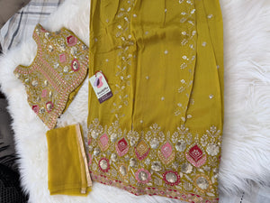 Girls Mustard  Yellow Zari Embroidered Lehenga Choli Set with Dupatta, Traditional Indian Ethnic Wear for Kids, Wedding & Festival Outfit, GRL-3070