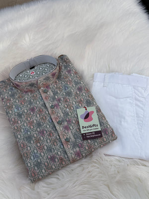 Men’s Indian festive Kurta Pajama Set, Rayon Chikankari Embroidery, Wedding Partywear Multishade Kurta– KP-1982