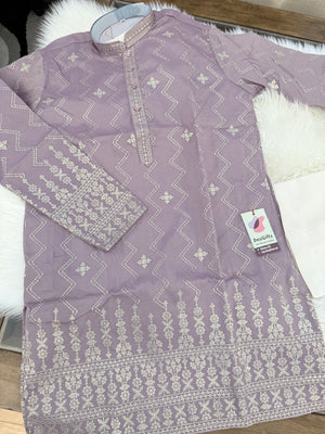 Men’s Dusty Mauve Embroidered Kurta Pajama Set – Shorter Kurta with Ivory slight bootcut-style Pants, Indian Wedding & Festive Ethnic Wear, KP - 4004