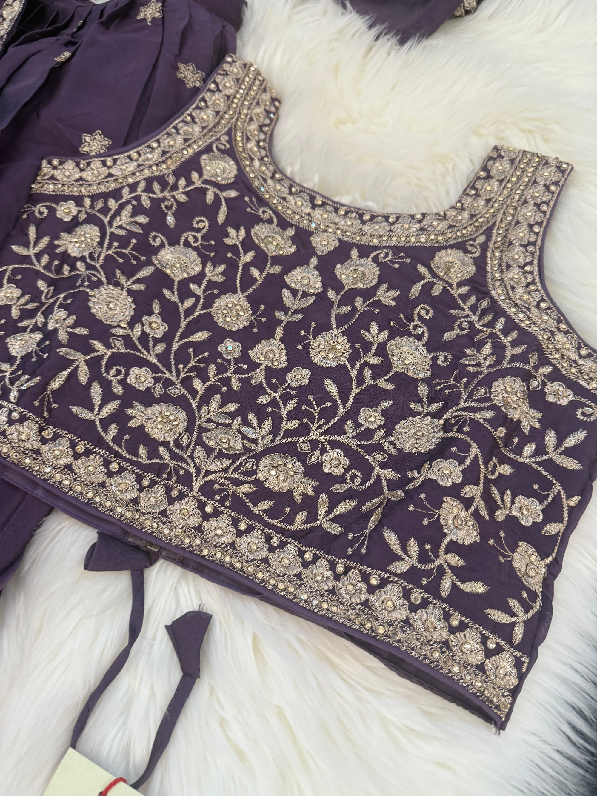 Purple Shade Lehnga Choli in Sari Style, Half Sari, , Indian traditional festive outfit for Princess, Girl Design GRL - 1895