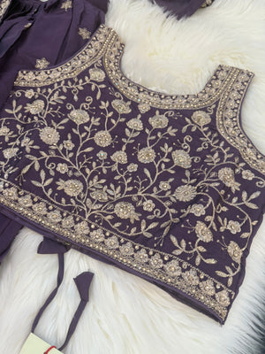 Purple Shade Lehnga Choli in Sari Style, Half Sari, , Indian traditional festive outfit for Princess, Girl Design GRL - 1895